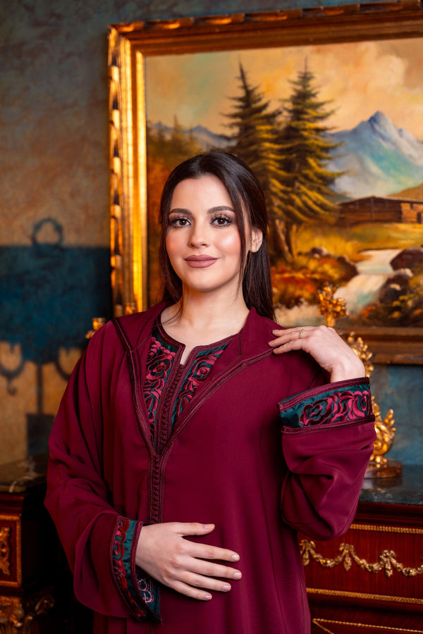 JILLABA CRÊPE DEUX PIÉCES CAFTAN TARZ RBATI ROUGE BRIQUE