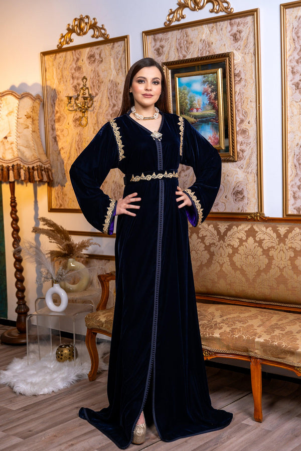 CAFTAN MOBRA AVEC CEINTURE BLEU MARINE